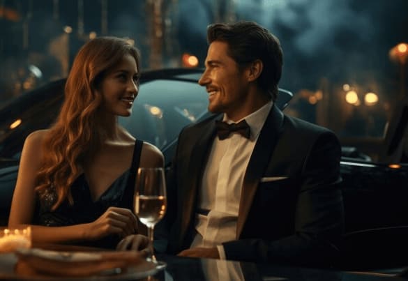 Couple in an upscale setting representing profile-led browsing